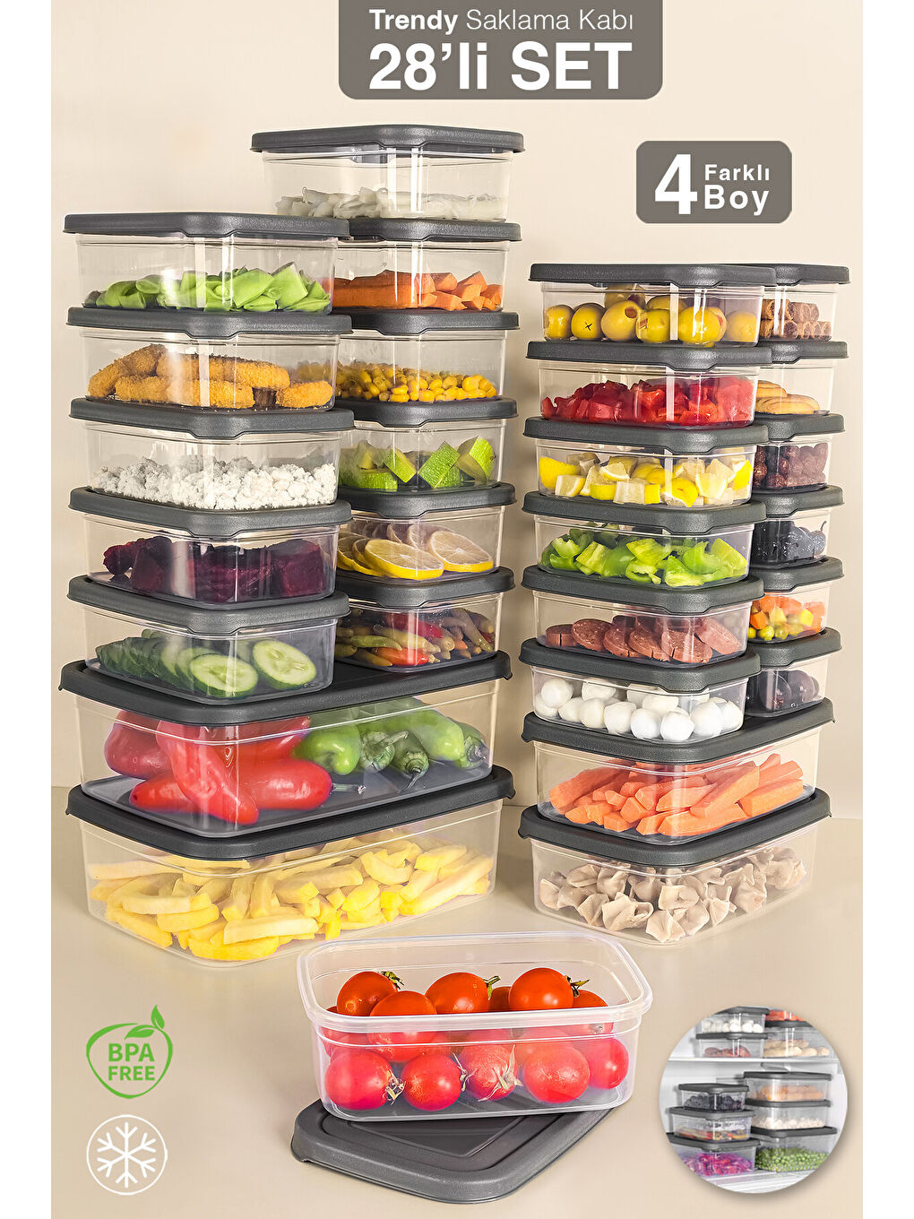 Gri 28'li Dikdörtgen Erzak Saklama Kabı