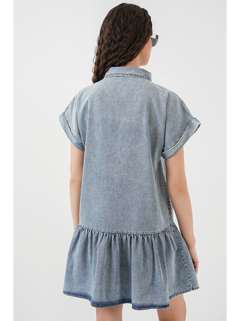 Kadın Kısa Jean Elbise 2530   Mavi-6