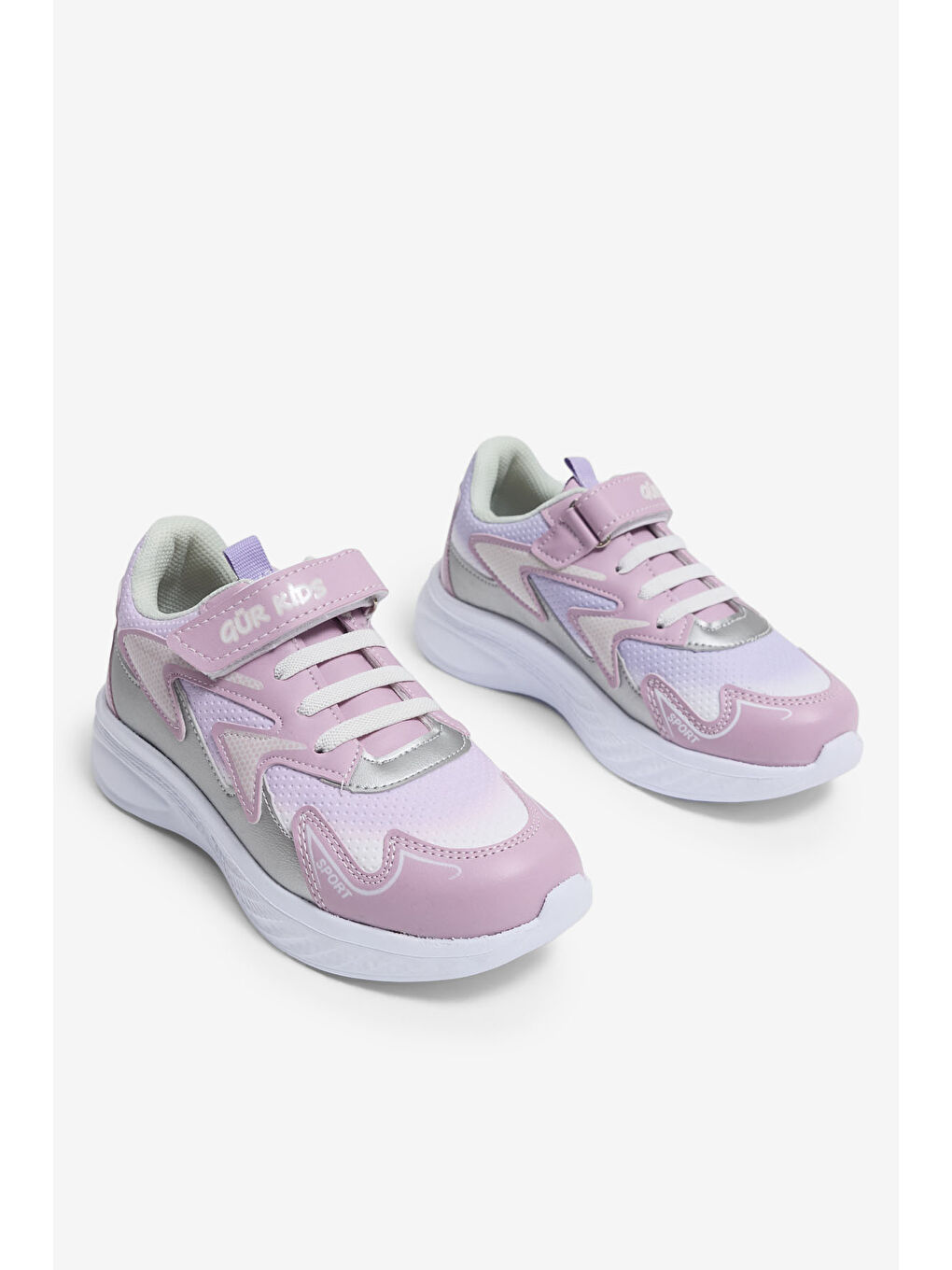 Çocuk Unisex Lila Bej Eva Faylon Taban Çocuk Unısex Cırtlı Lastik Bağcıklı Spor Ayakkabı-1