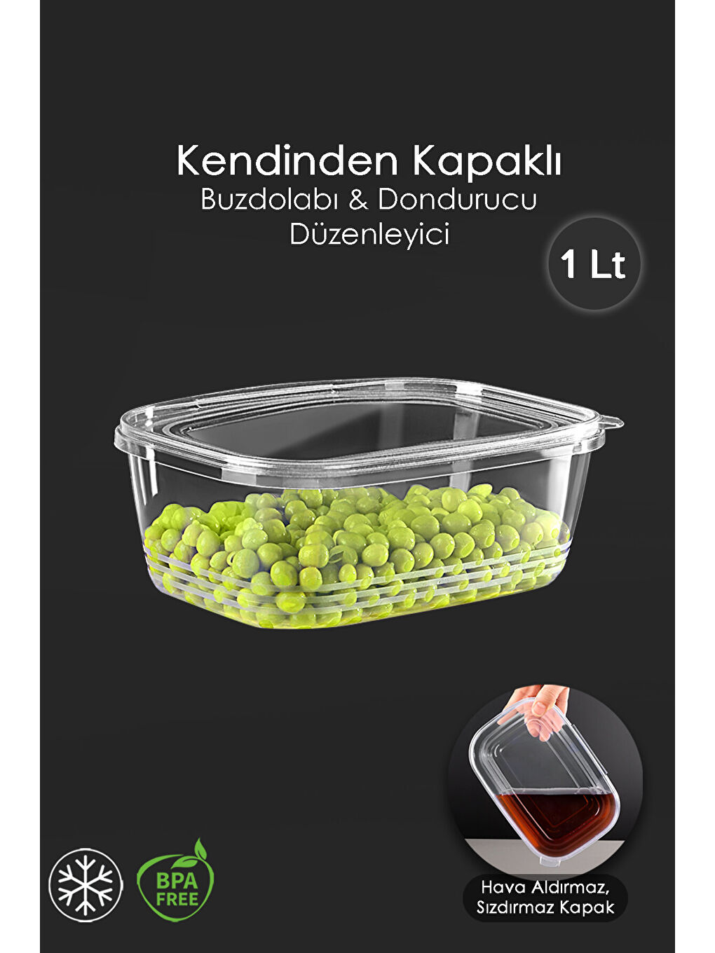Renksiz 1 Adet Kapaklı Saklama Kabı 1 l