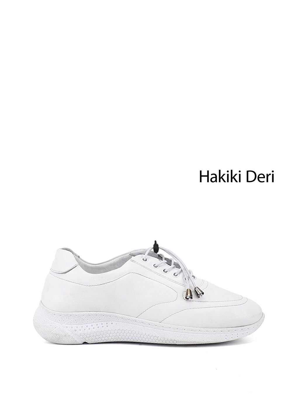 Beyaz Kadın CANLI BEYAZ Bağcıklı Dolgu Taban Hakiki Deri Sneaker