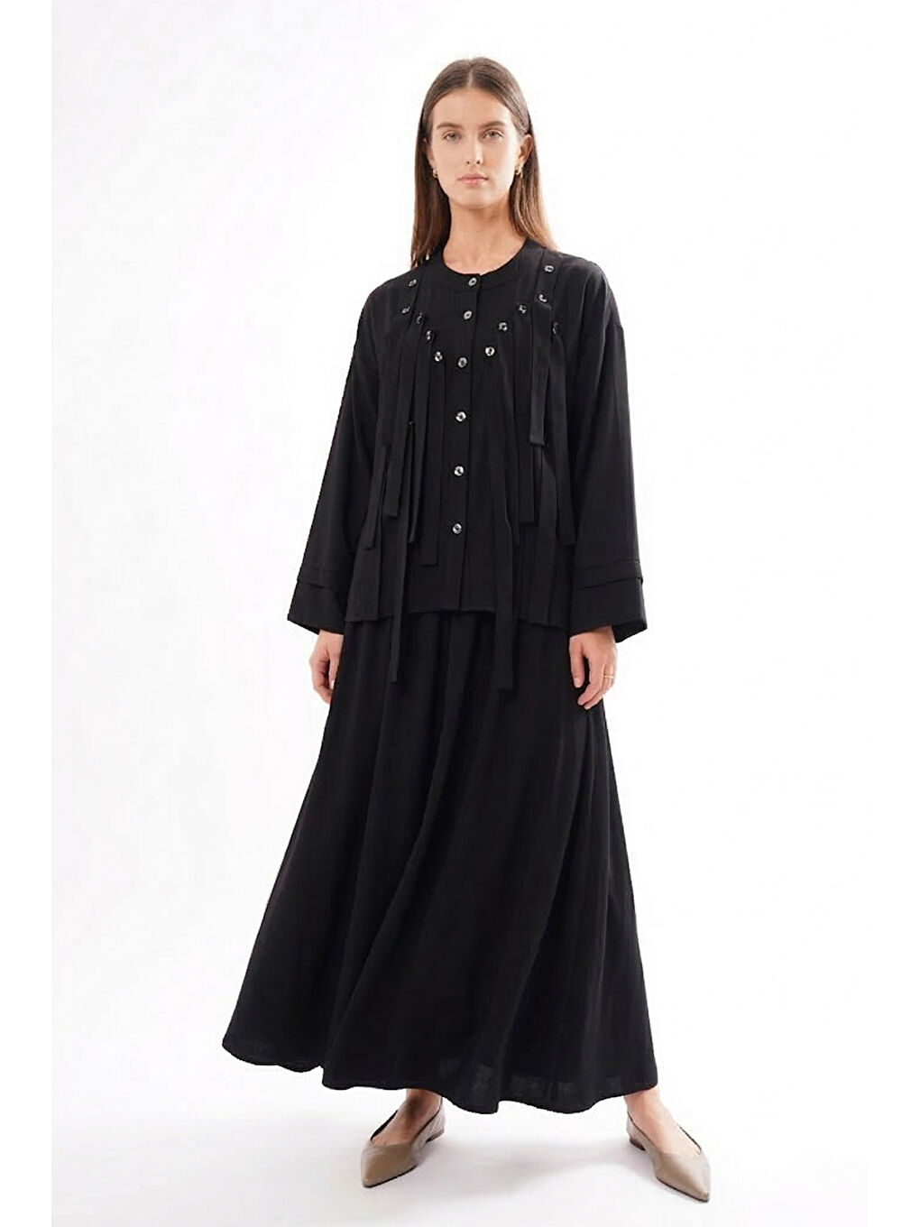 Önü Saçak Bant Detaylı Etekli Sicilya Takım 934 Siyah-2