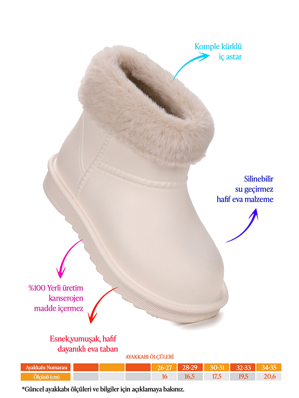 Ekru Geta Su Geçirmez İçi Kürklü Kız Çocuk Eva Yağmur Kar Çizme-1
