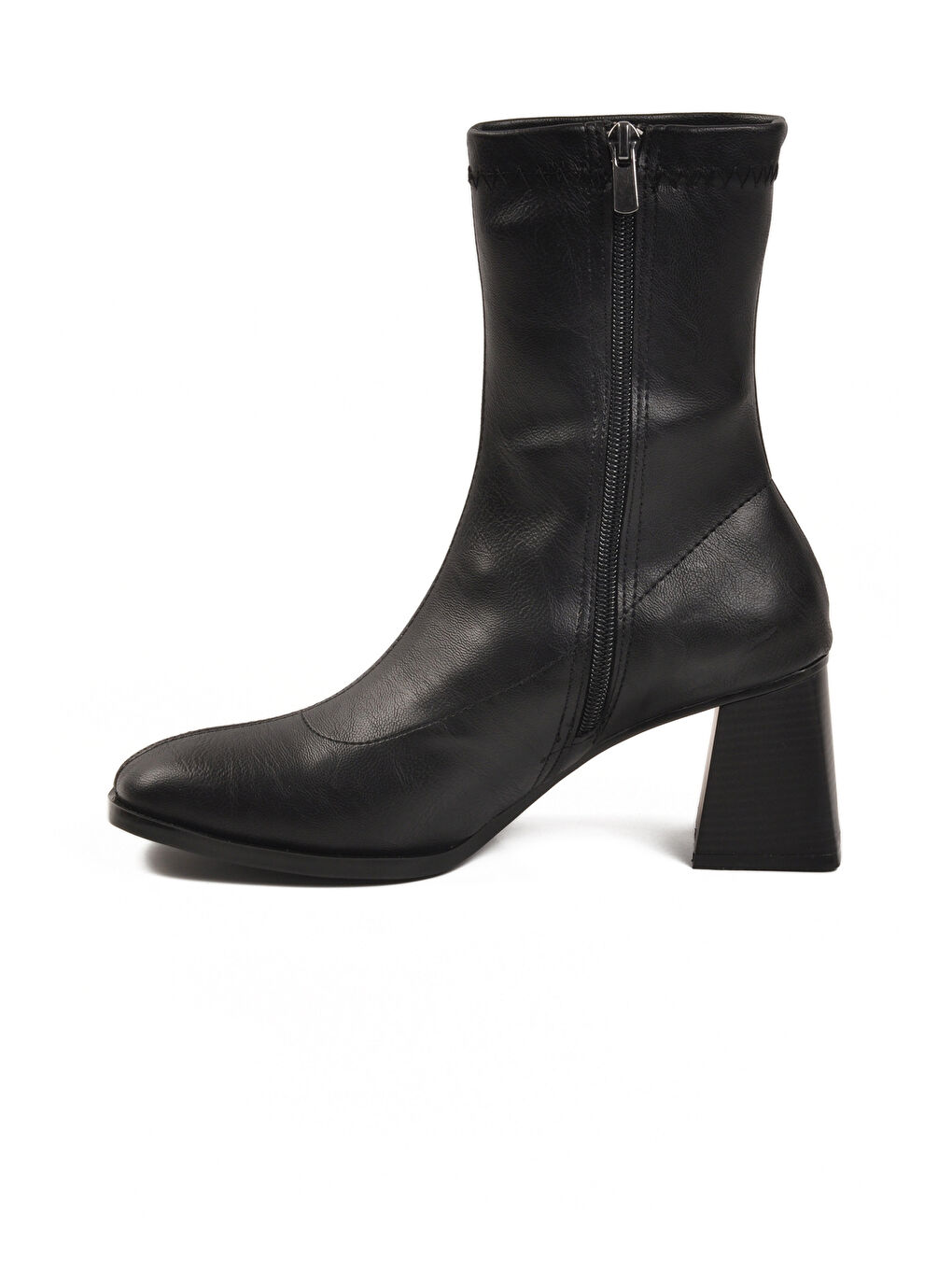 Siyah Polarlı Fermuarlı Streç Kadın Topuklu Bot 2615 Z-3