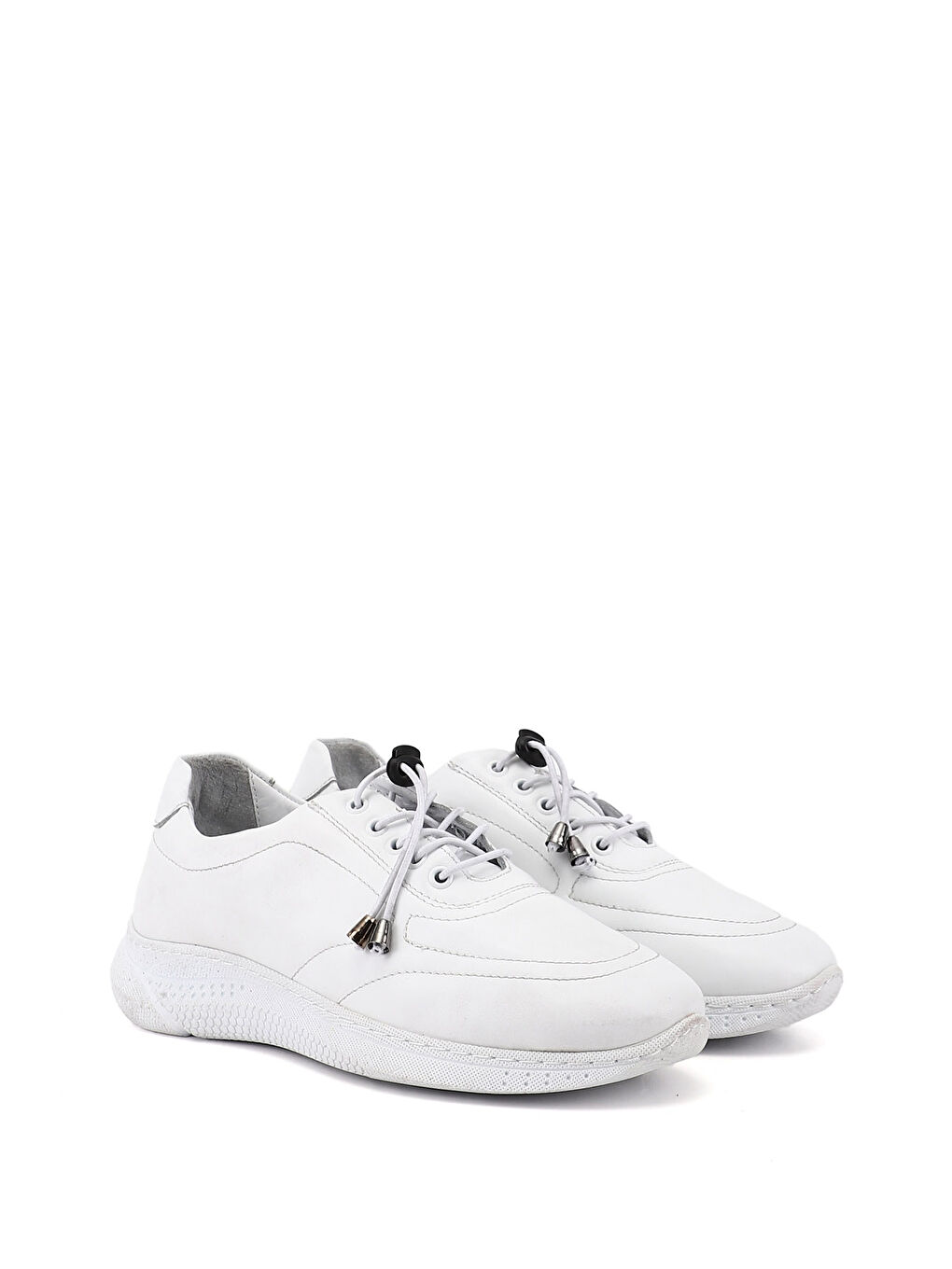 Beyaz Kadın CANLI BEYAZ Bağcıklı Dolgu Taban Hakiki Deri Sneaker-1
