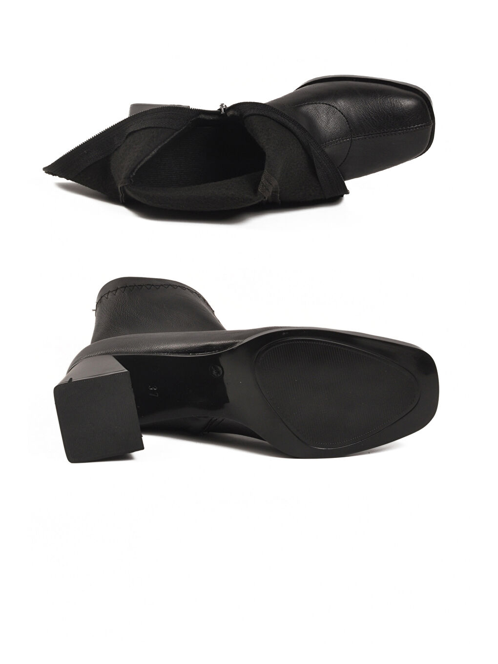 Siyah Polarlı Fermuarlı Streç Kadın Topuklu Bot 2615 Z-4