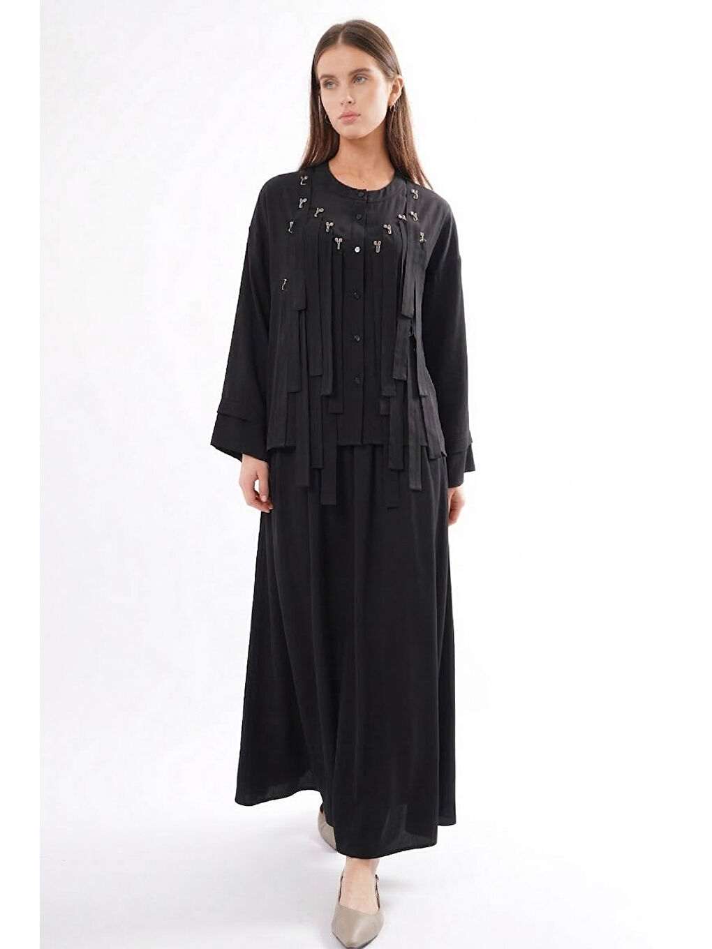 Önü Saçak Bant Detaylı Etekli Sicilya Takım 934 Siyah-3