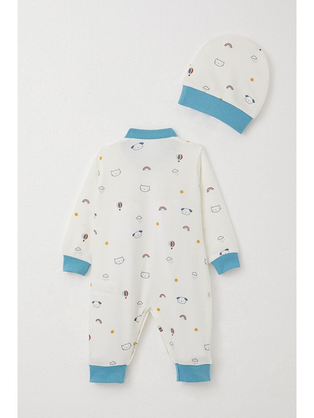 Erkek Bebek Tulum Gökyüzü Temalı Hayvancık Desenli Beyaz (0-6 Ay)-1