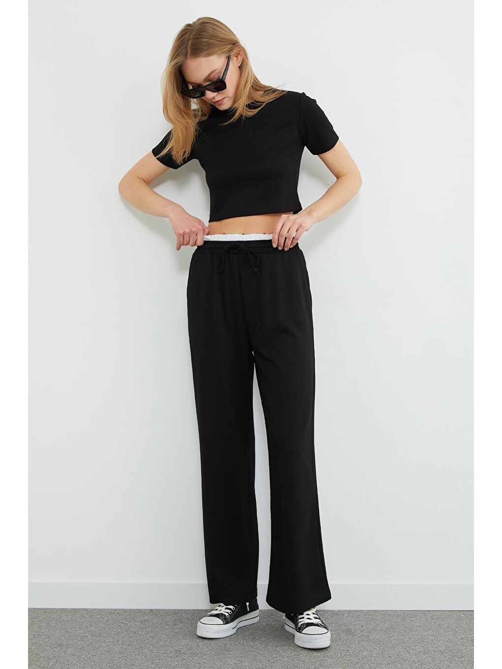 Siyah Beli Garnili Cepli Modal Pantolon-3