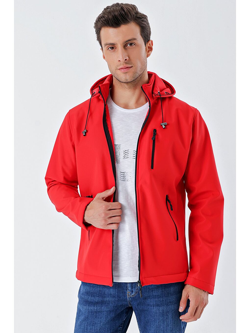 Açık Kırmızı Kapüşonlu Astarlı Slim Fit Dar Kesim Casual Mont 1007235163