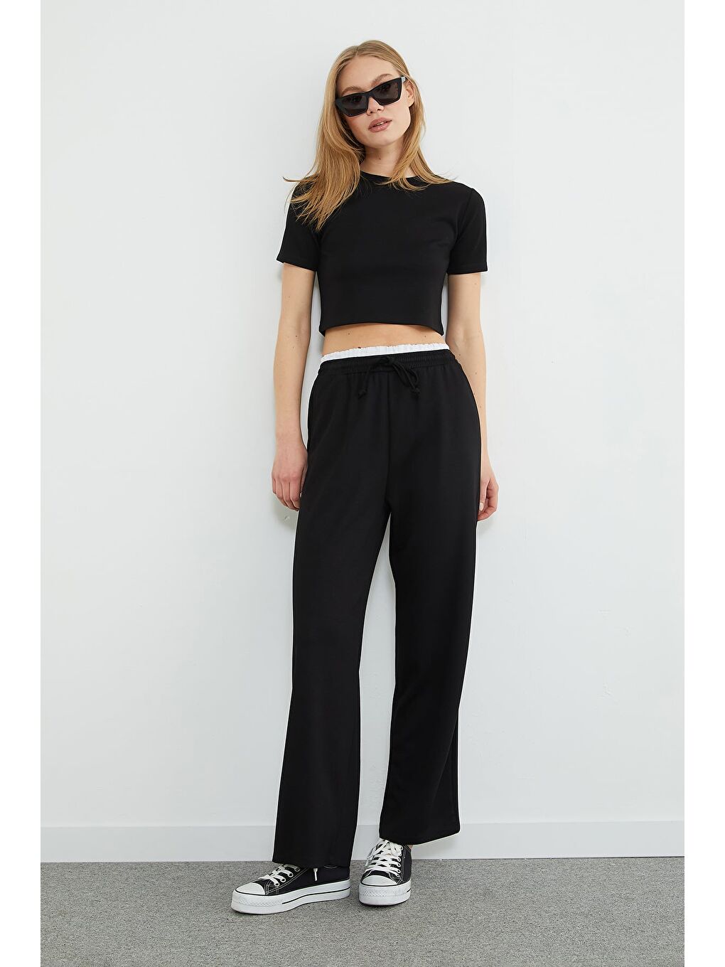 Siyah Beli Garnili Cepli Modal Pantolon-4