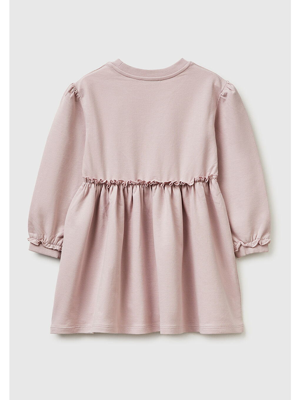 Pembe Kız Çocuk Gül Kurusu Kurdele Detaylı Bisiklet Yaka Sweatshirt Elbise-1