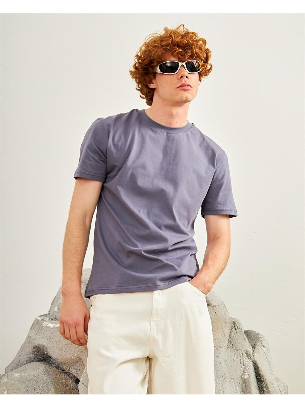 Erkek Basic %100 Pamuklu Bisiklet Yaka Tişört Antrasit-4