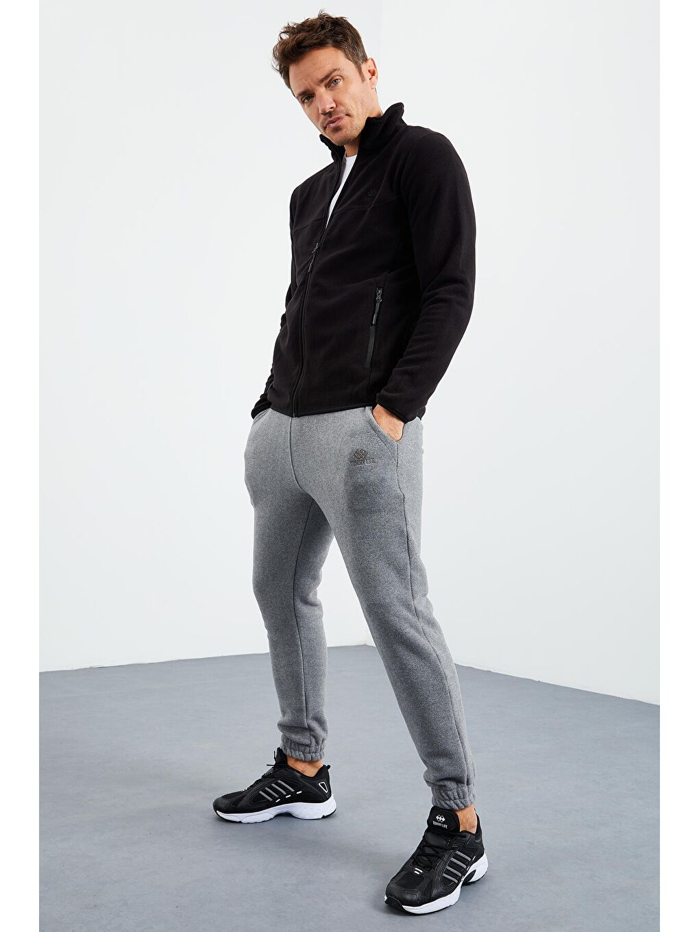 Siyah  Fermuarlı Sweatshirt Slim Fit Dik Yaka Erkek Polar - 87270-1