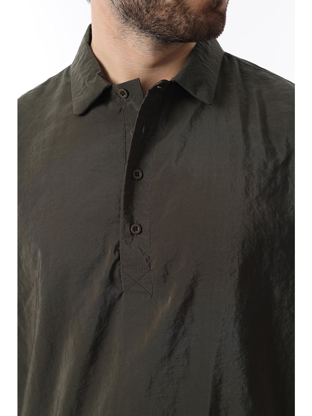 Haki Oversize Rahat Kesim Kısa Kollu Gömlek 6744-3