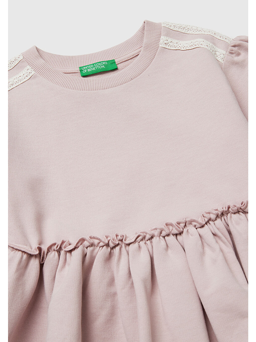 Pembe Kız Çocuk Gül Kurusu Kurdele Detaylı Bisiklet Yaka Sweatshirt Elbise-2