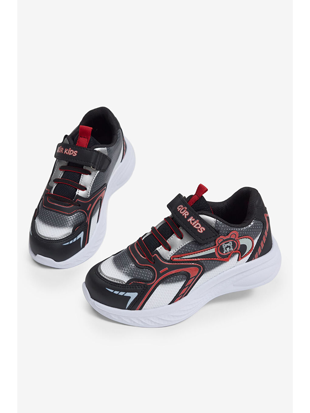 Çocuk Unisex Siyah Kırmızı Eva Faylon Taban Çocuk Unısex Cırtlı Lastik Bağcıklı Spor Ayakkabı