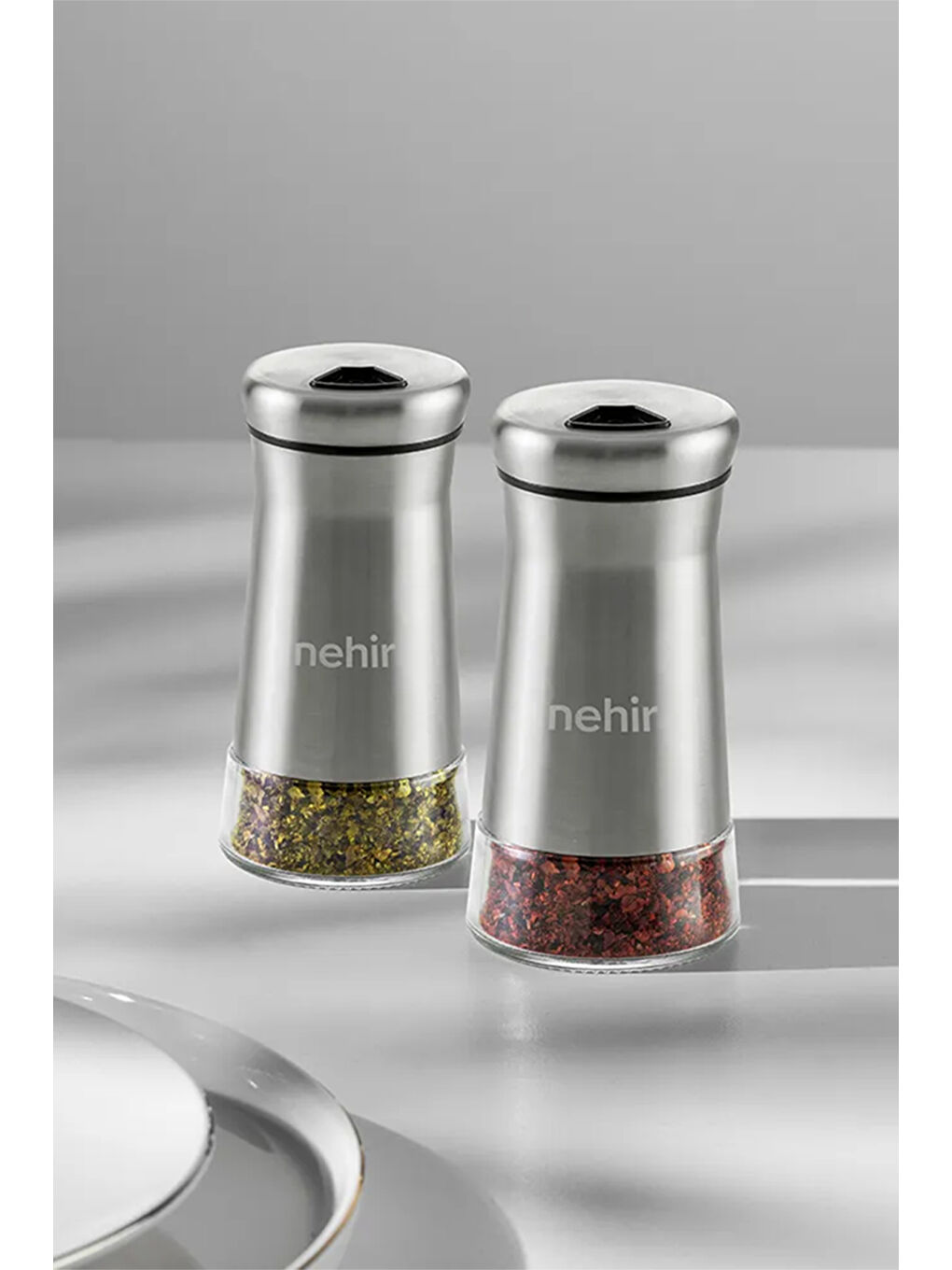 Gri İdil 2'Li Cam Silindir Tuzluk Ve Biberlik Takımı