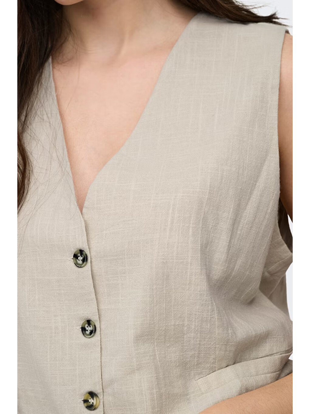 Bej Onltizana % 100 Pamuk Regular Fit V Yaka Yelek 15337097-3