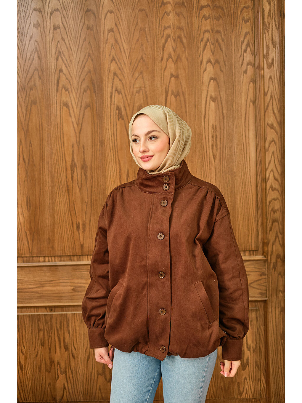 Kadın Düğme Detaylı Ceket Kahverengi-1