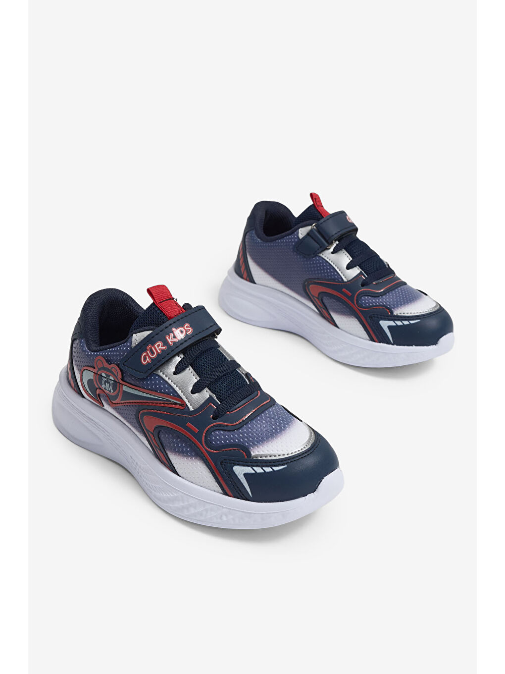 Çocuk Unisex Lacivert Kırmızı Eva Faylon Taban Çocuk Unısex Cırtlı Lastik Bağcıklı Spor Ayakkabı-1