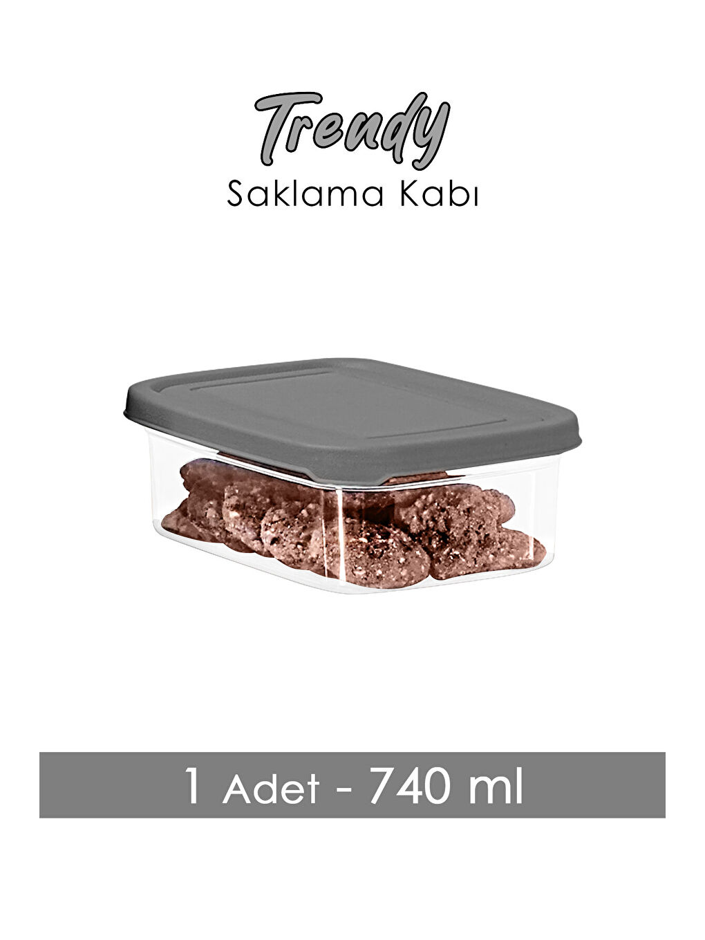 Gri 1 Adet Dikdörtgen Erzak Saklama Kabı 740 ml