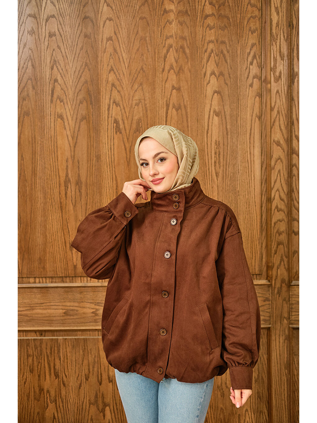 Kadın Düğme Detaylı Ceket Kahverengi-2