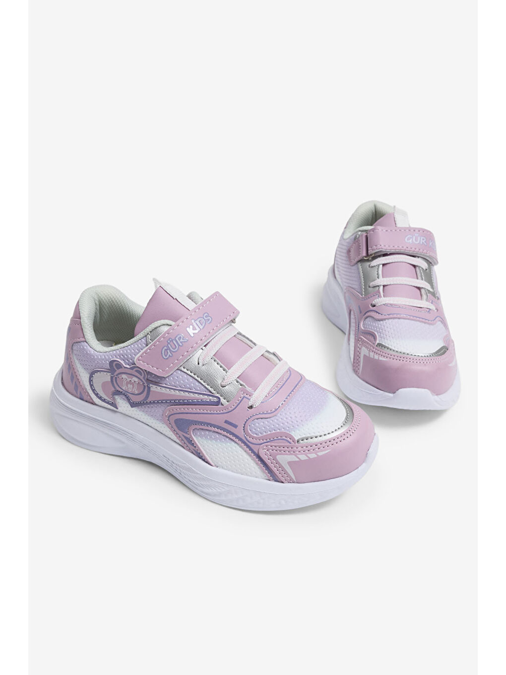 Çocuk Unisex Lila Pembe Eva Faylon Taban Çocuk Unısex Cırtlı Lastik Bağcıklı Spor Ayakkabı-1