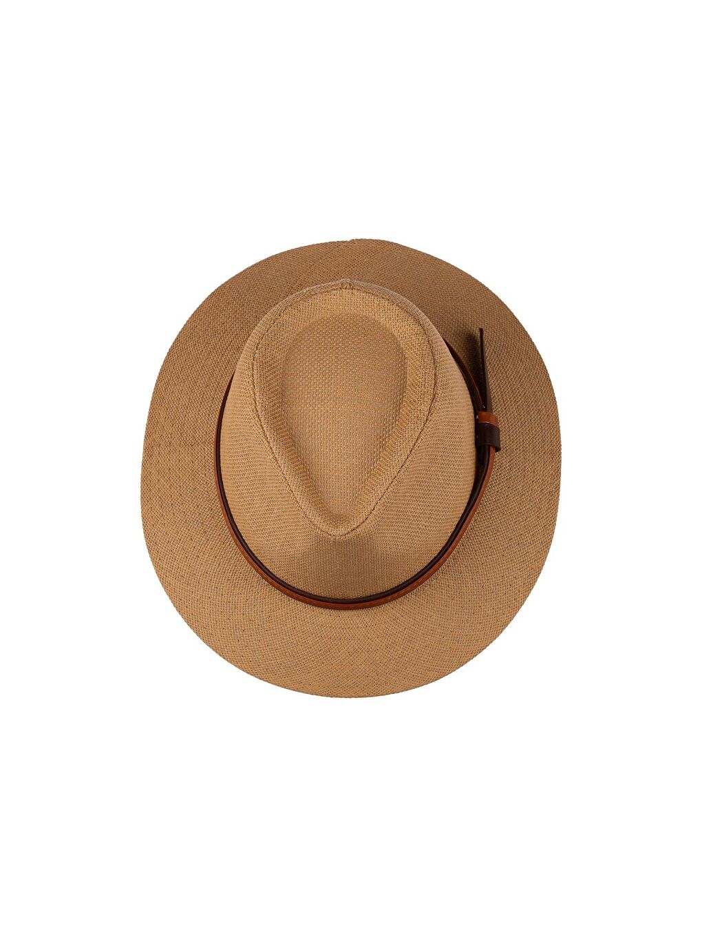 Bej Erkek Kemer Detaylı Geniş Kenar Hasır Şapka Y25750-02 Vizon-1