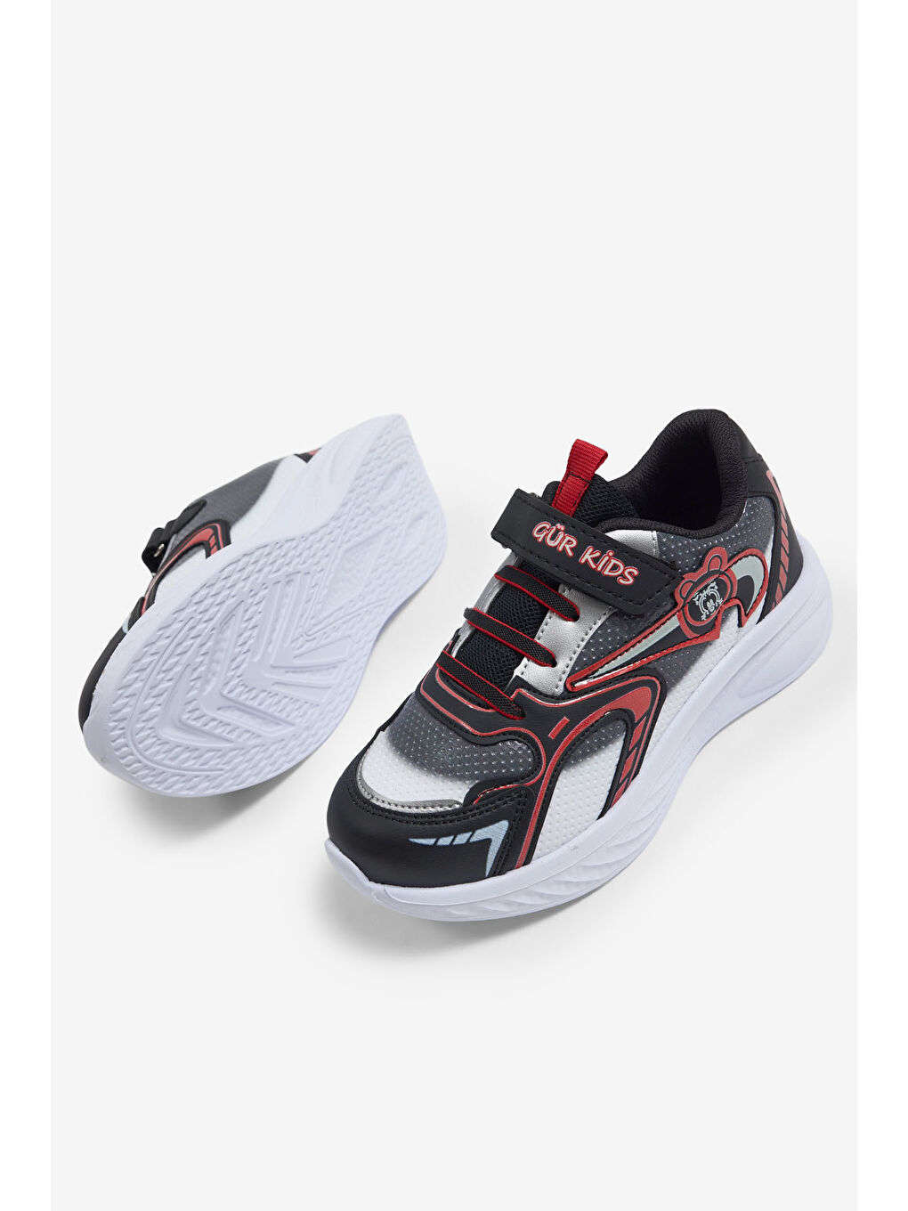 Çocuk Unisex Siyah Kırmızı Eva Faylon Taban Çocuk Unısex Cırtlı Lastik Bağcıklı Spor Ayakkabı-1