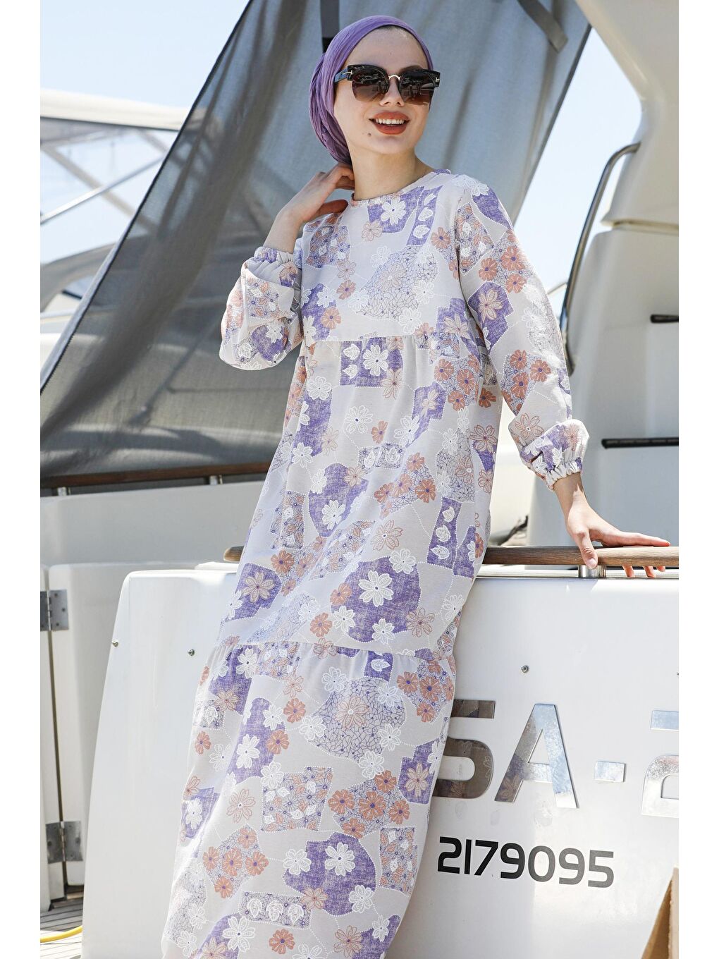 Bisiklet Yaka Kadın Lila Elbise - 10357-1