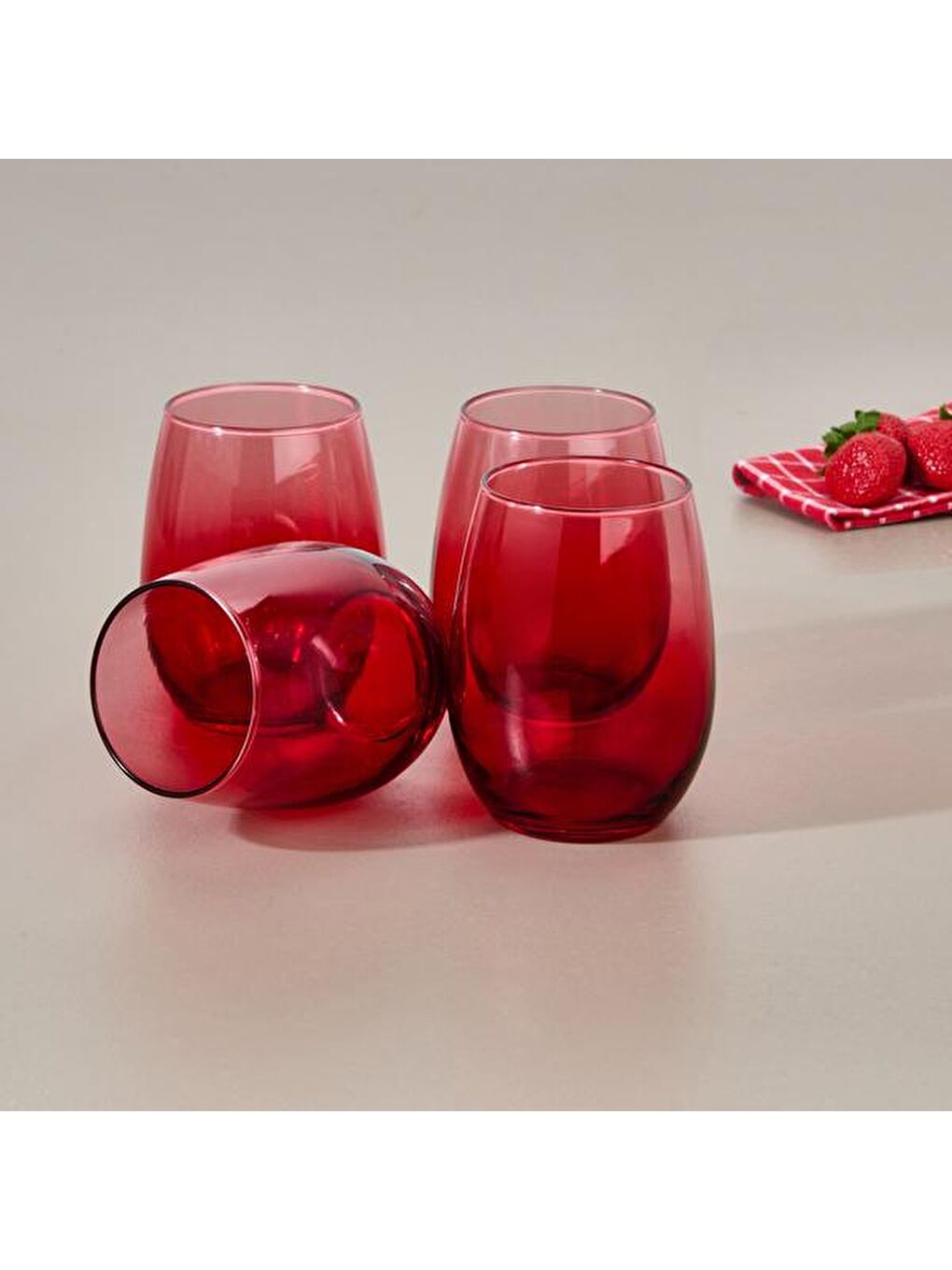 RAKLE Kirmizi Larc 4'lü Meşrubat Bardağı - Kırmızı - 350 ml