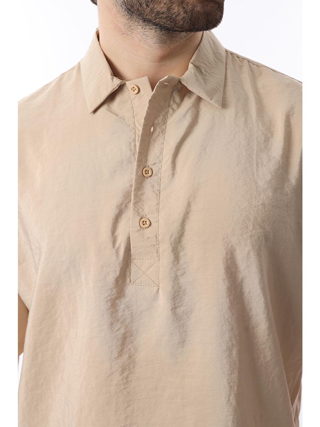 Bej Oversize Rahat Kesim Kısa Kollu Gömlek 6744-3