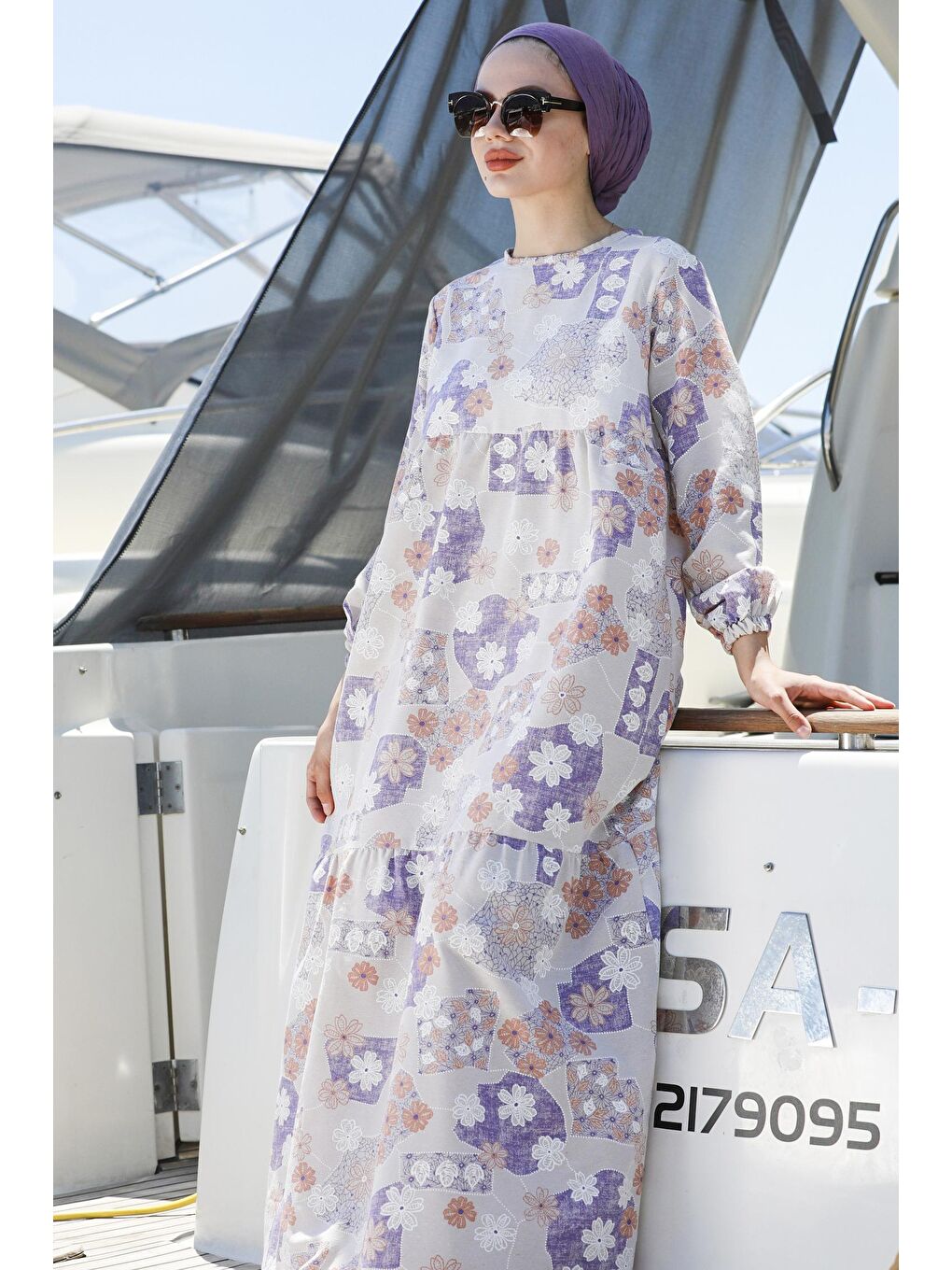 Bisiklet Yaka Kadın Lila Elbise - 10357-2