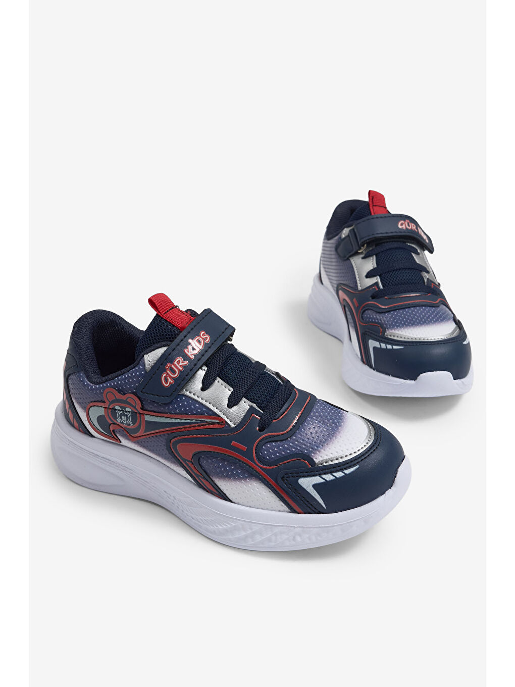 Çocuk Unisex Lacivert Kırmızı Eva Faylon Taban Çocuk Unısex Cırtlı Lastik Bağcıklı Spor Ayakkabı-2