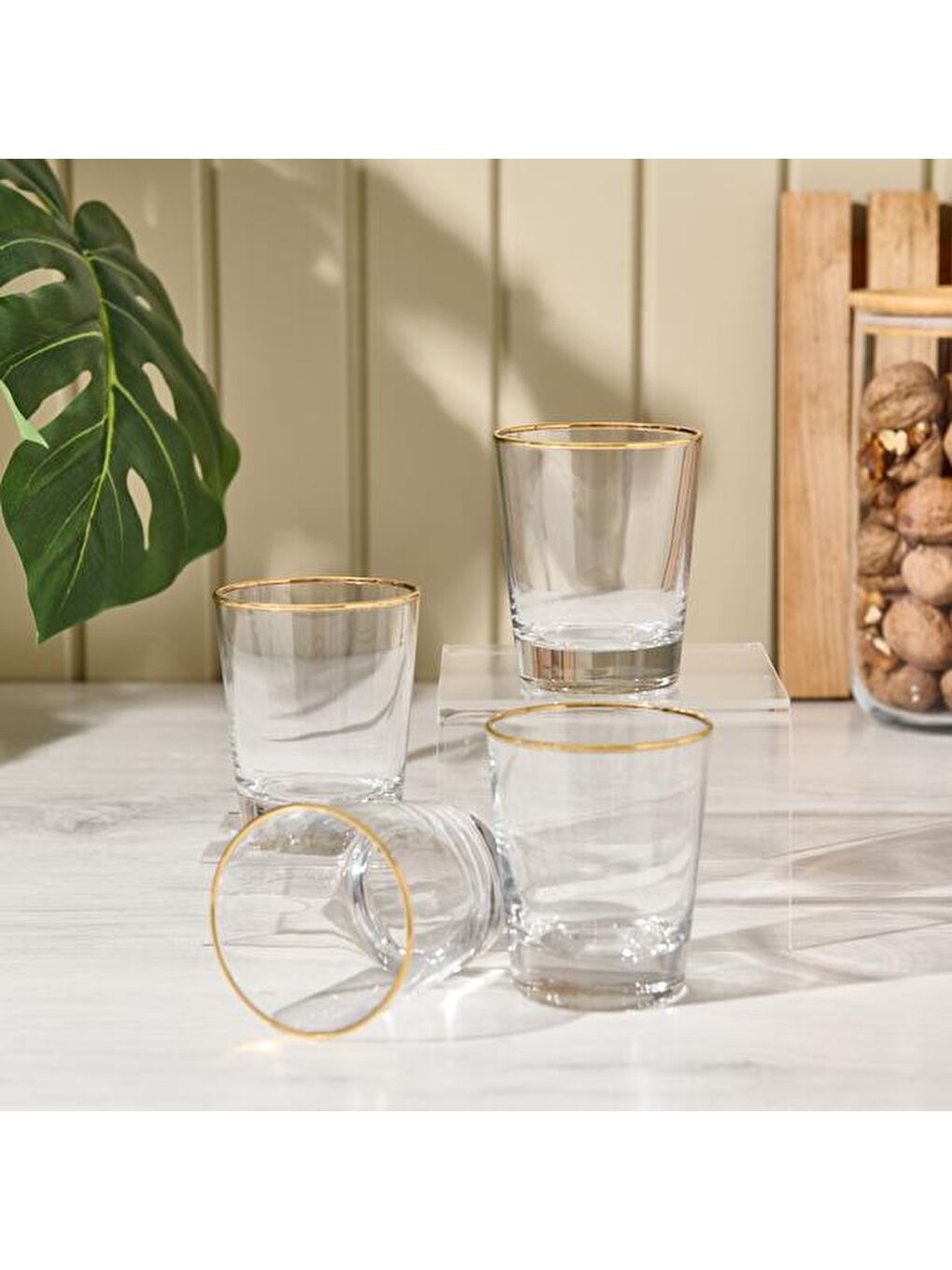 RAKLE Renksiz Pure Altın Yaldızlı 4'lü Su Bardağı Seti - 270 ml