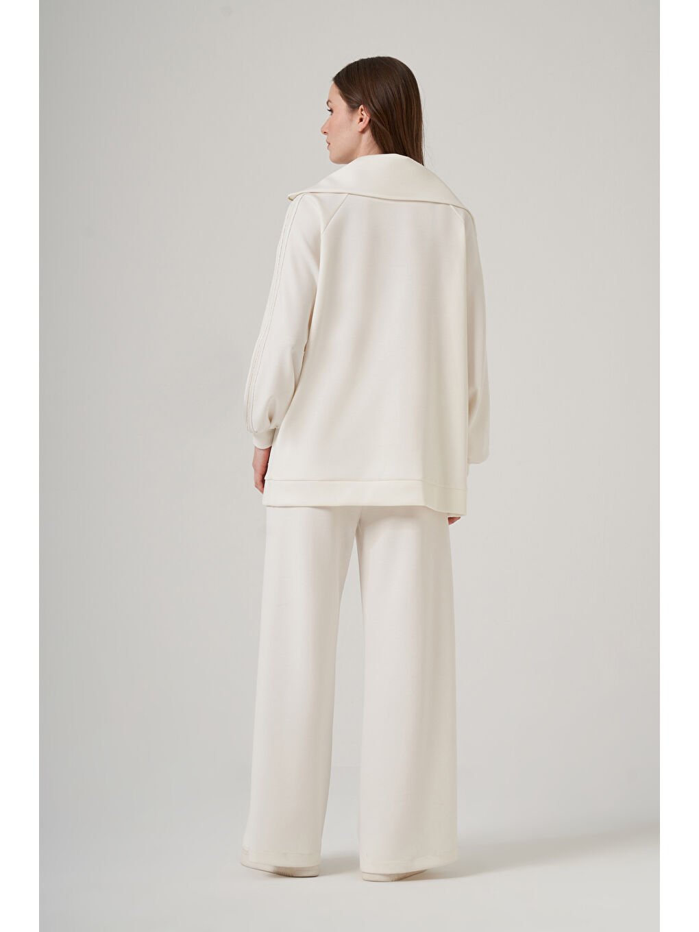 Şerit Detay Tunik Pantolon Takım 1093 Ekru-2
