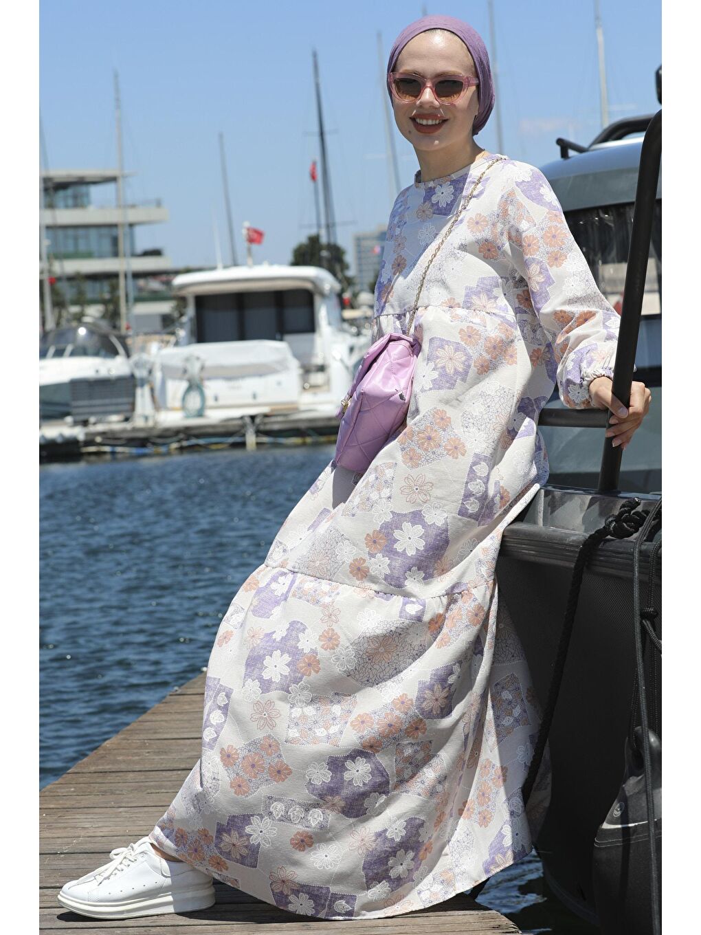 Bisiklet Yaka Kadın Lila Elbise - 10357-3