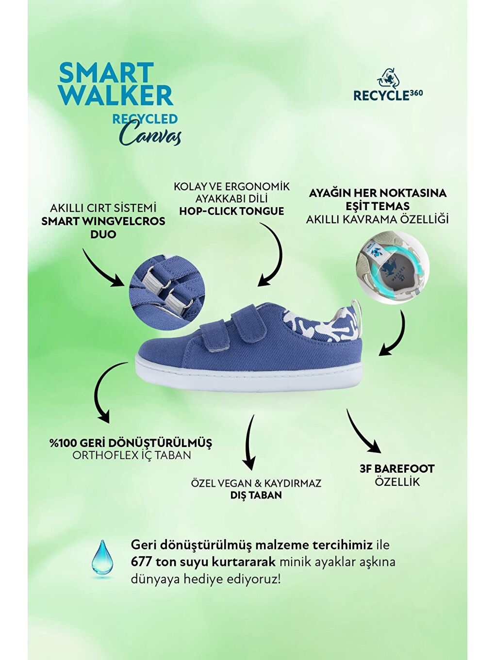 Mor Smart Walker Recycled Canvas Eco Menekşe Barefoot Çocuk Ayakkabı-2