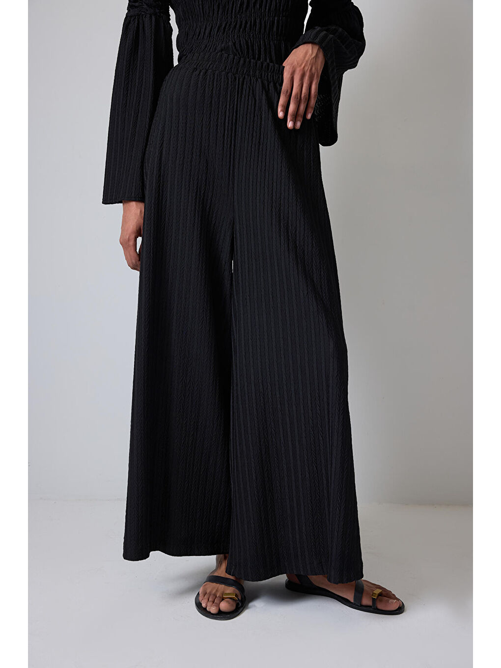 Siyah Büzgülü Bluz Pantolon Takım-4