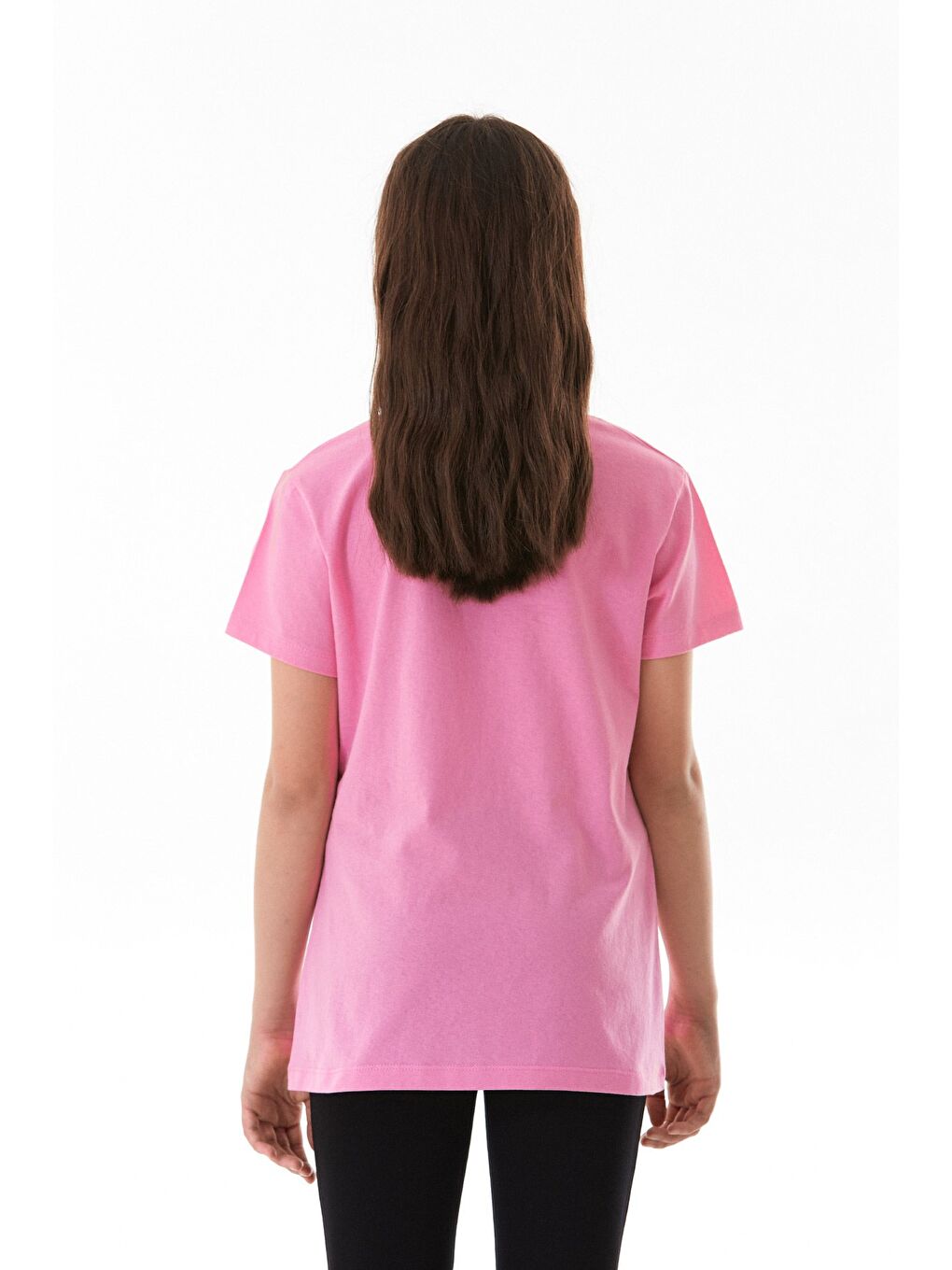 Pembe %100 Pamuk Palmiye Baskılı Kız Çocuk Tişört-2