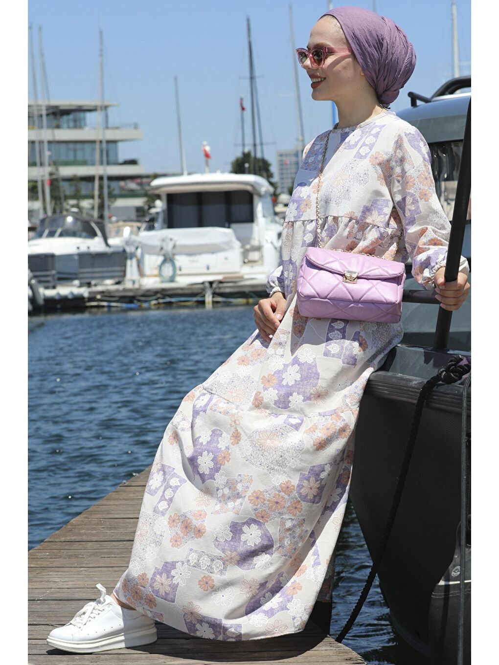 Bisiklet Yaka Kadın Lila Elbise - 10357-4