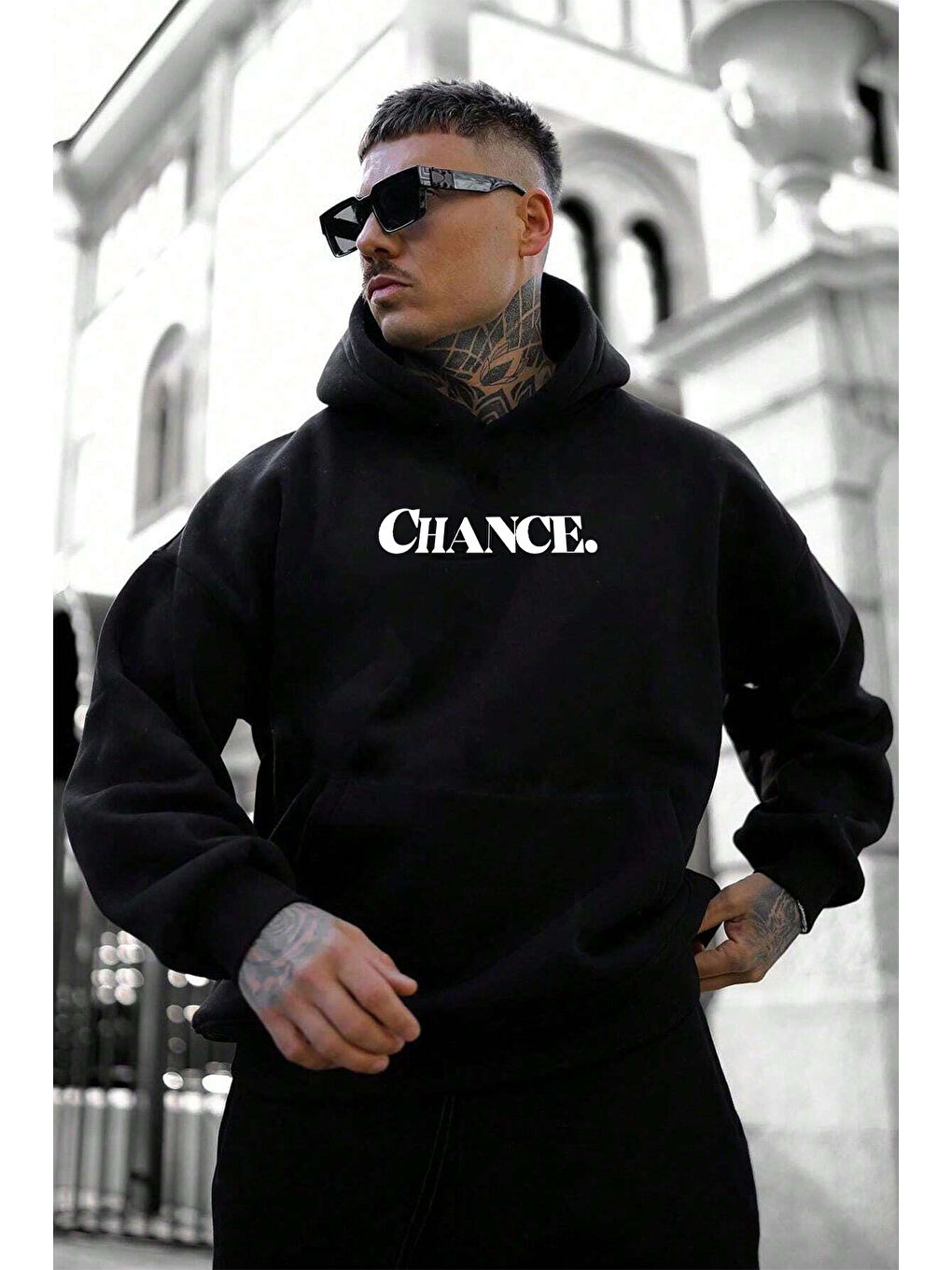 uyguntarz Siyah Chance Baskılı Oversize Sweatshirt