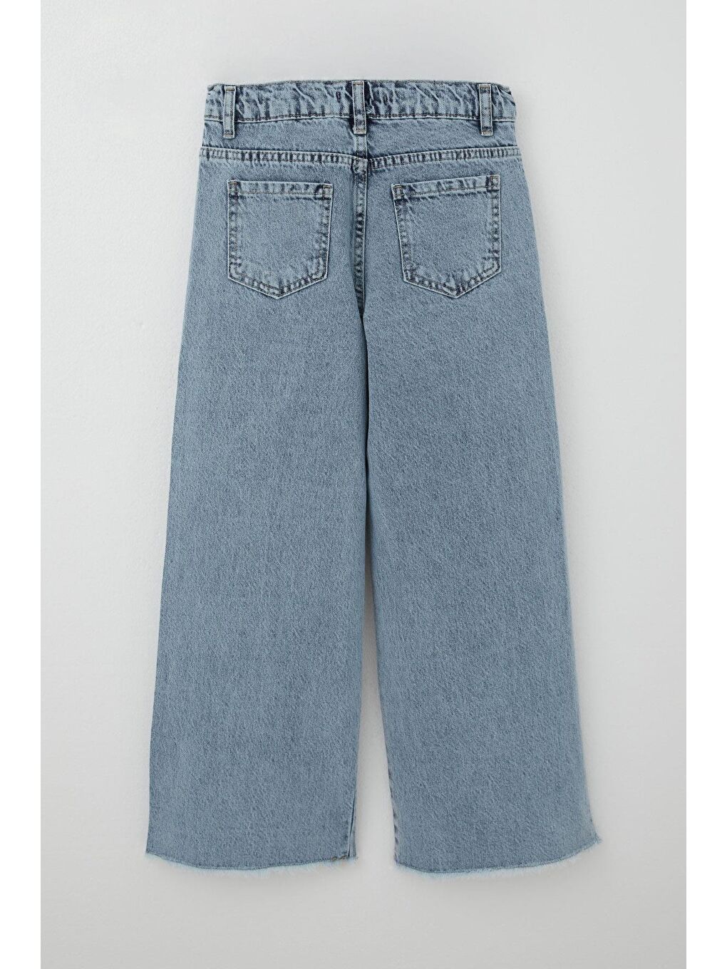 Kız Çocuk Jean Pantolon Taş Aksesuarlı Paça Kısmı Püskül Detaylı Açık Mavi (10-14 Yaş)-1