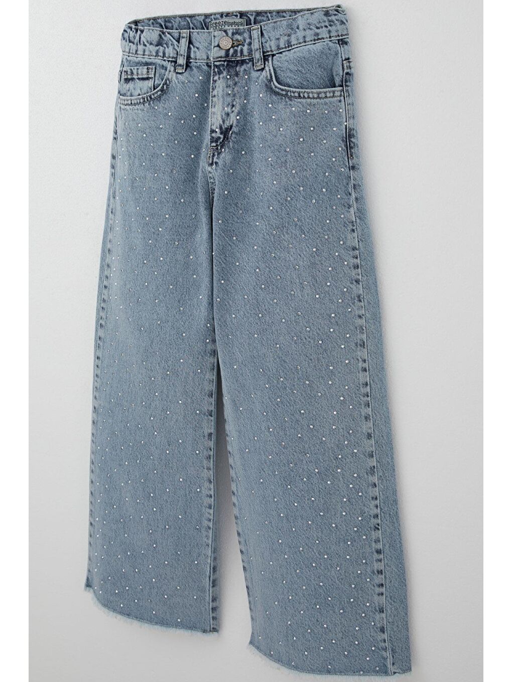 Kız Çocuk Jean Pantolon Taş Aksesuarlı Paça Kısmı Püskül Detaylı Açık Mavi (10-14 Yaş)-2