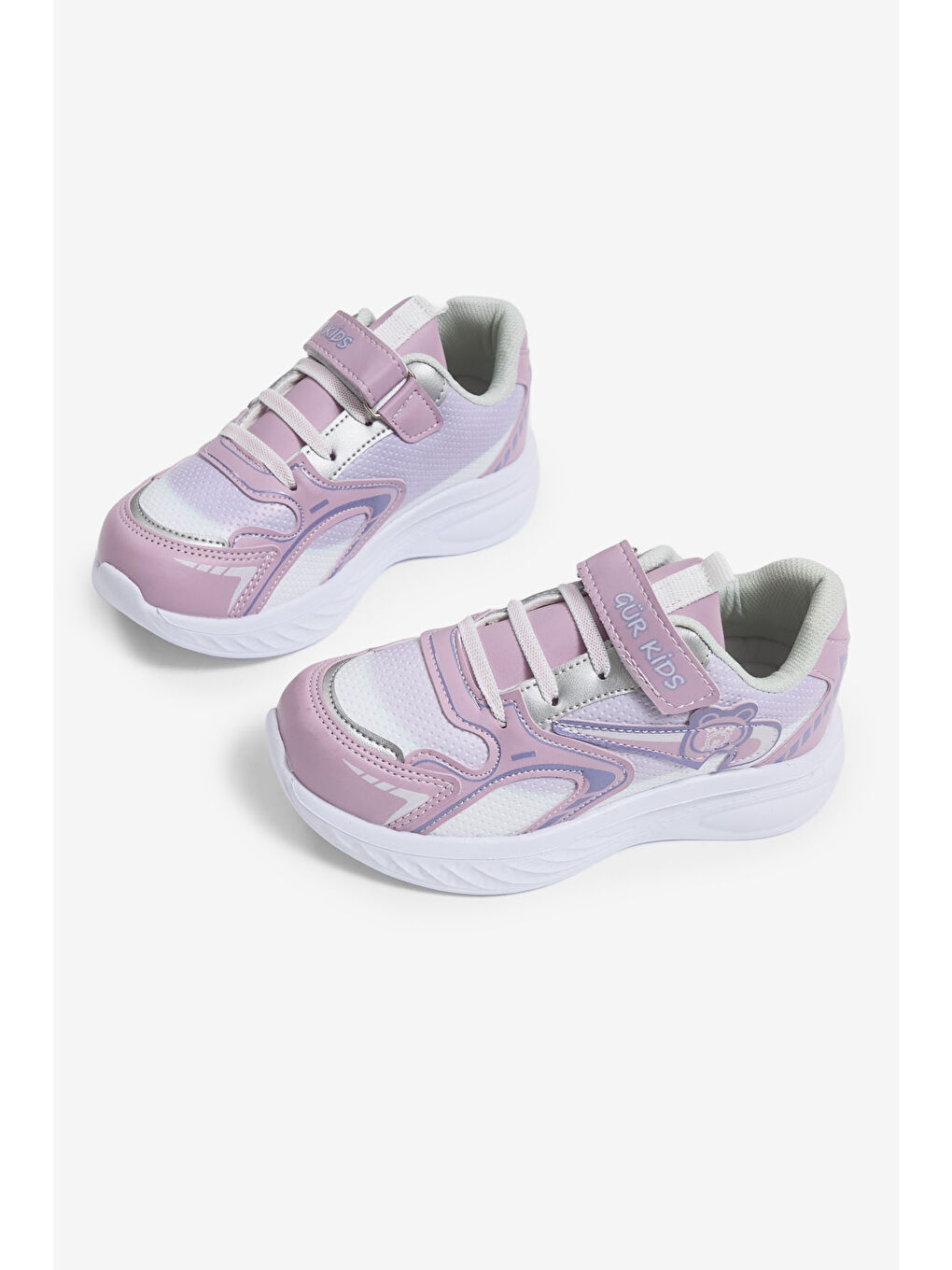 Çocuk Unisex Lila Pembe Eva Faylon Taban Çocuk Unısex Cırtlı Lastik Bağcıklı Spor Ayakkabı-2