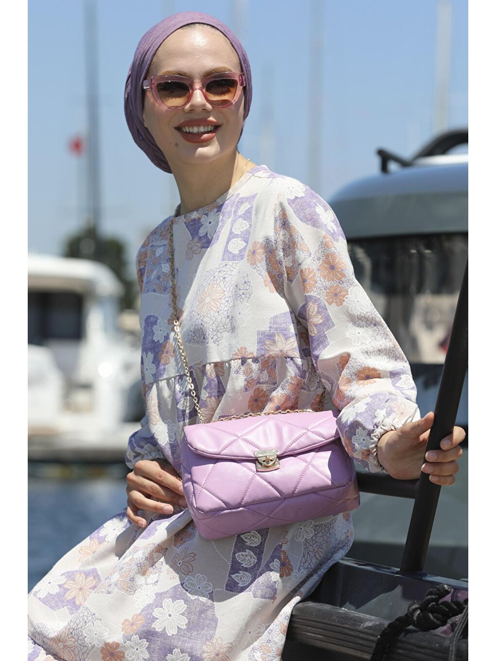 Bisiklet Yaka Kadın Lila Elbise - 10357-5