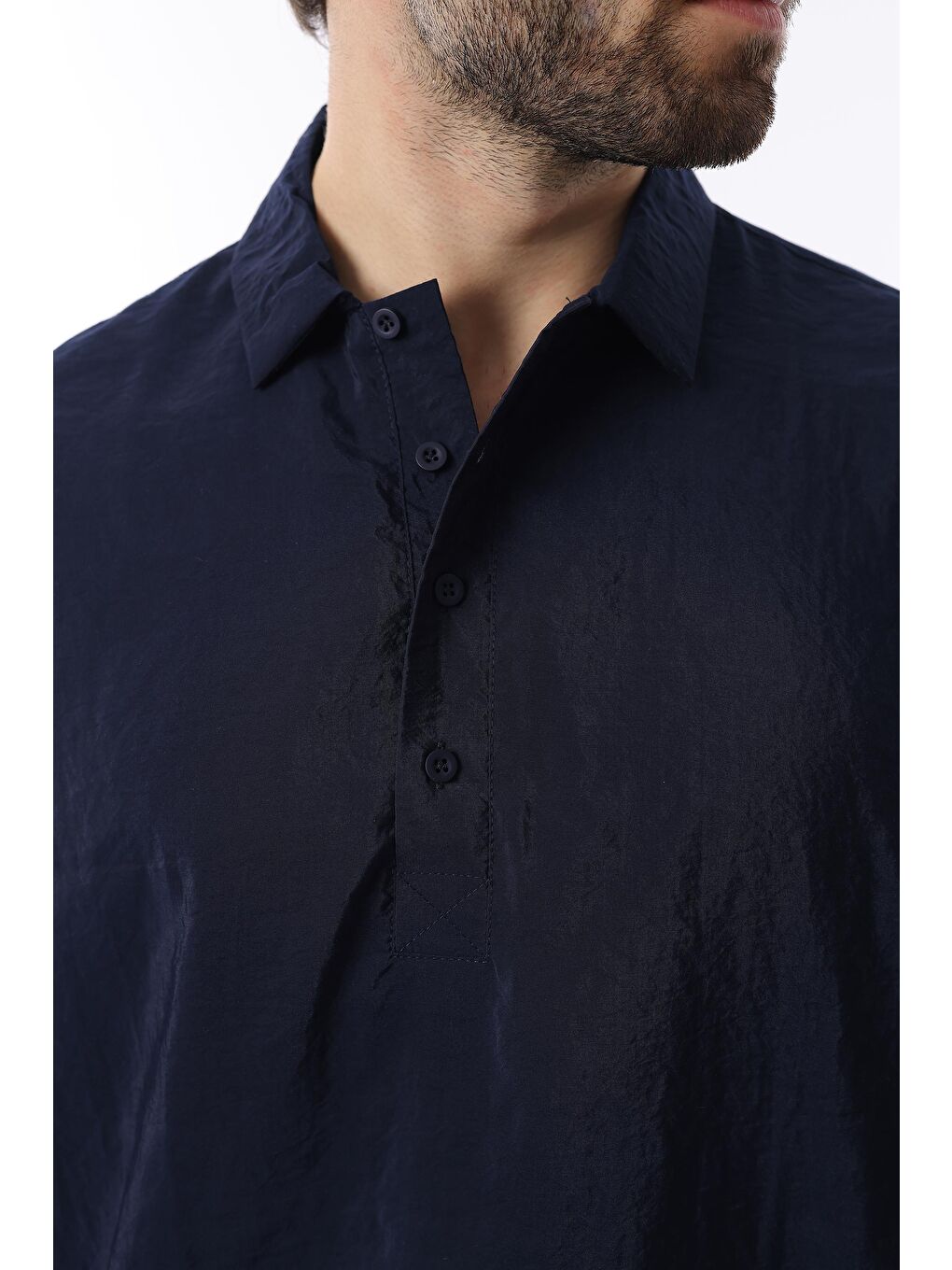 Lacivert Oversize Rahat Kesim Kısa Kollu Gömlek 6744-2