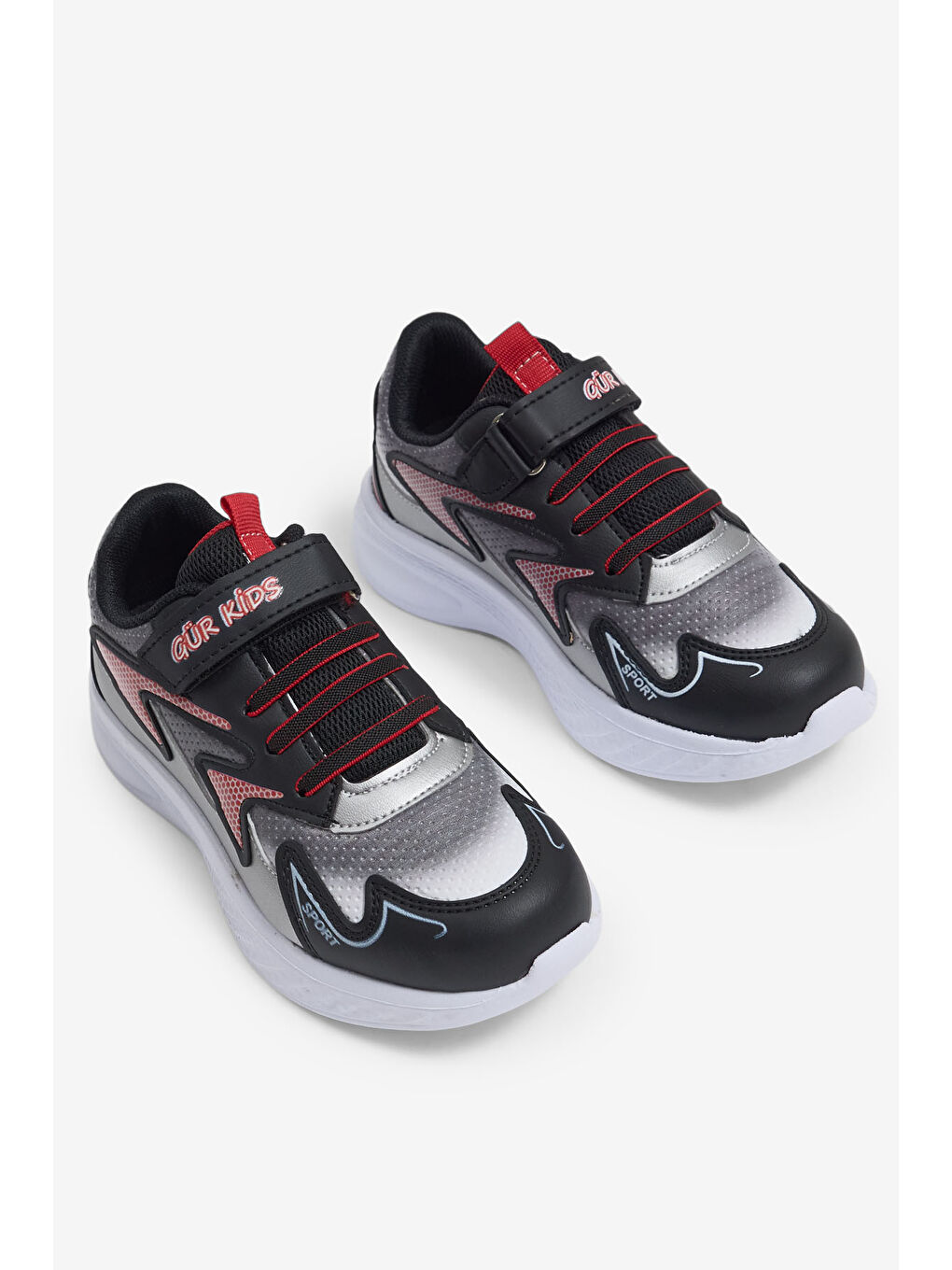 Çocuk Unisex Siyah Kırmızı Eva Faylon Taban Çocuk Unısex Cırtlı Lastik Bağcıklı Spor Ayakkabı-2