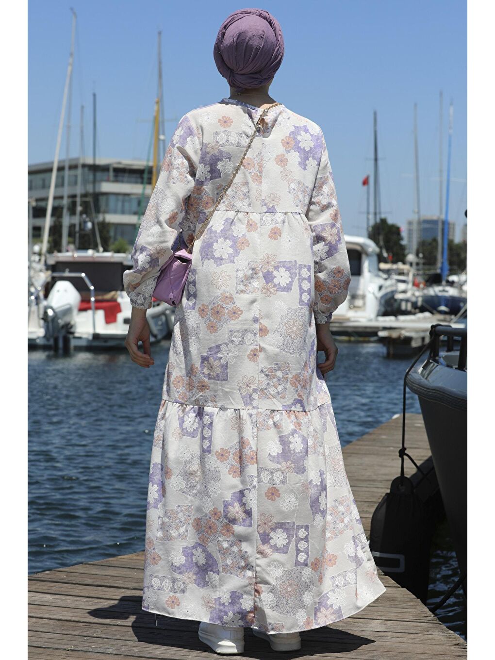 Bisiklet Yaka Kadın Lila Elbise - 10357-6